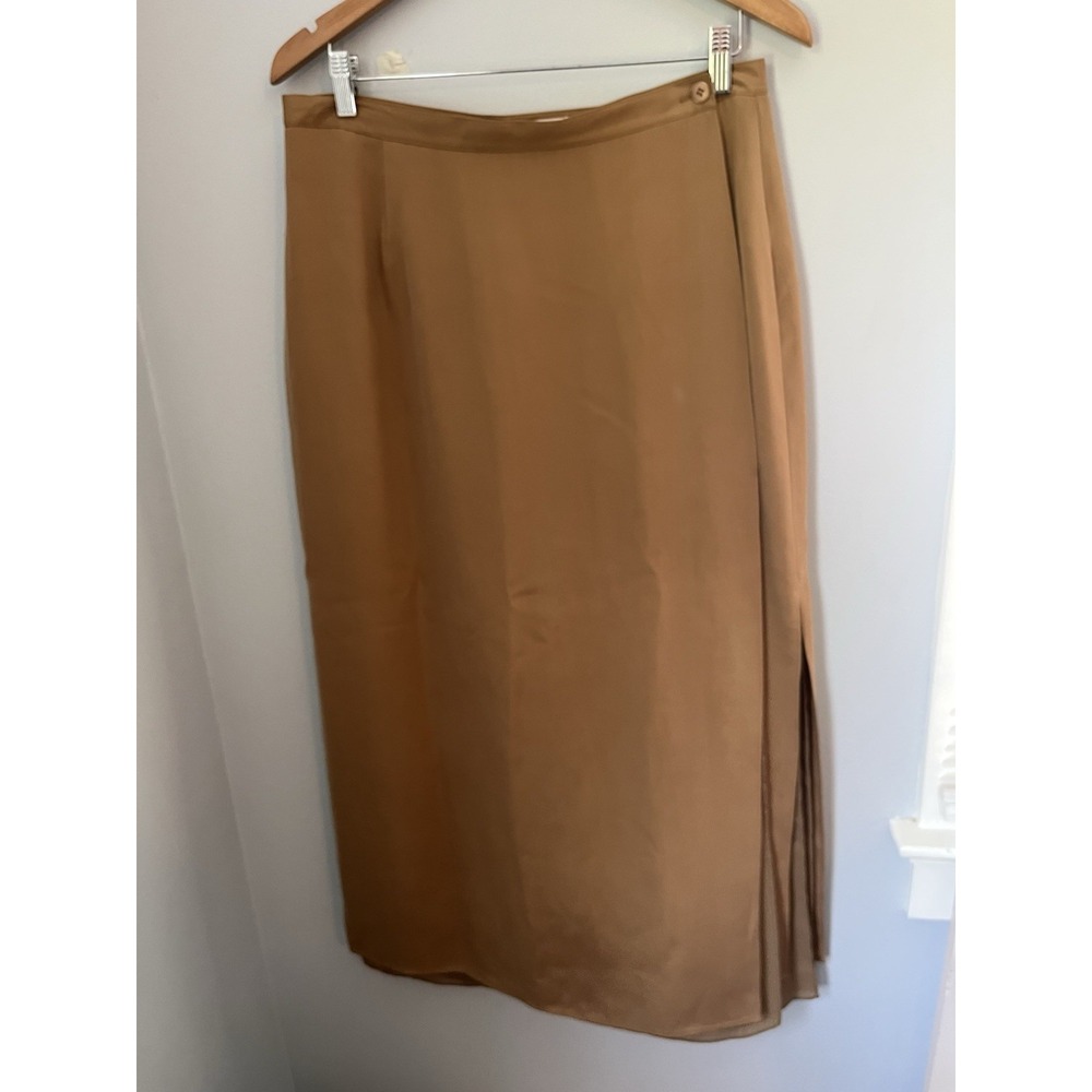 Josephine Chaus‎ Women's Midi Or Maxi Wrap Skirt Size 14 Cognac Brown And Green